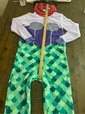Disney Kids Mermaid One-Piece Size 8-10  Hooded Pajamas - Green & Purple #9